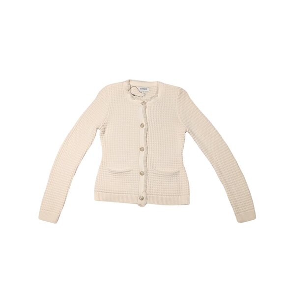 ⚡Express White Waffle-Knit Crew Neck Cardigan XS – NWOT Minimal Chic - Picture 2 of 5